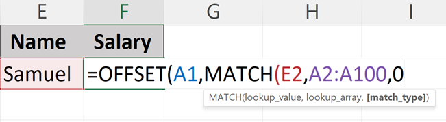 OFFSET MATCH exact match type