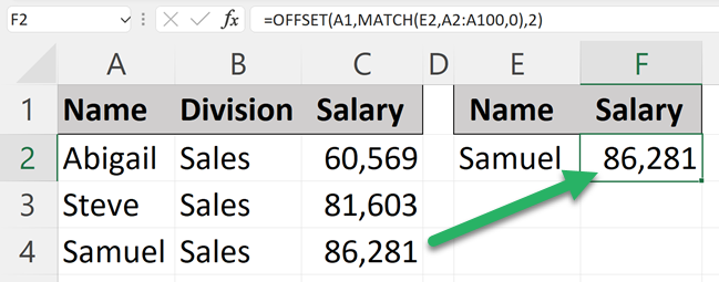 OFFSET MATCH result