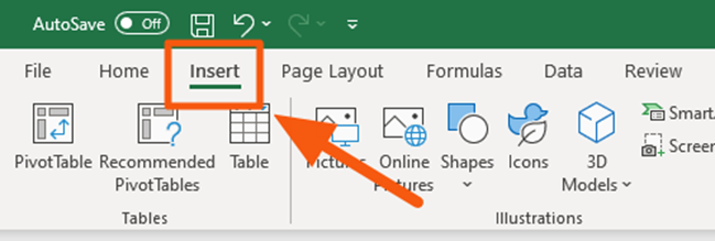 Excel insert tab