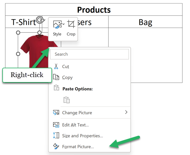5 – Lock image into cell Select format picture