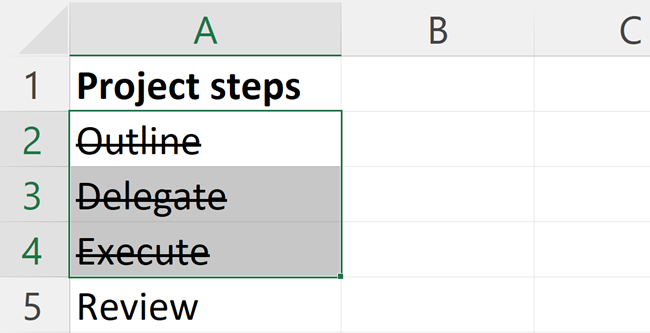 Excel strikethrough multiple cells at once