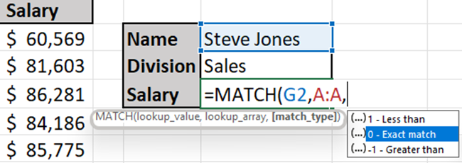 MATCH function exact match