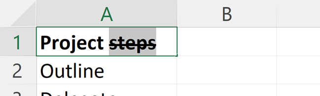 Excel partial text strikethrough