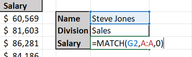 Final MATCH function example