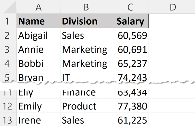 Alphabetically ascending sorted data example