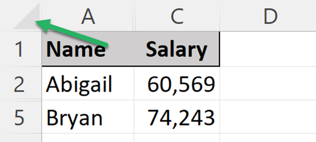 Select all in Excel