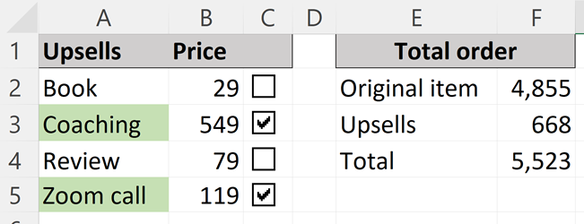 Example of conditional formatting from linked cells (multiple checkboxes)