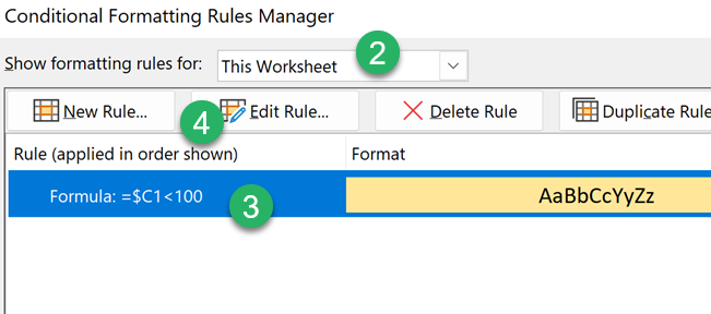 Conditional formatting rules manager