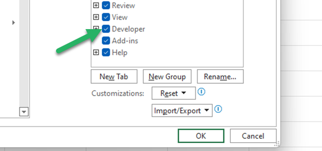 Checkbox in Excel - Add Developer tab in Excel