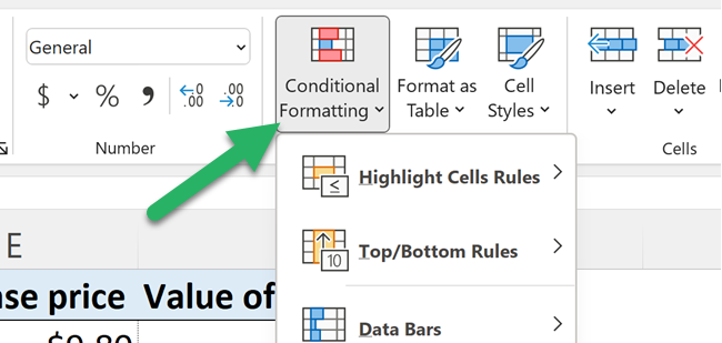 Click conditional formatting button in Excel