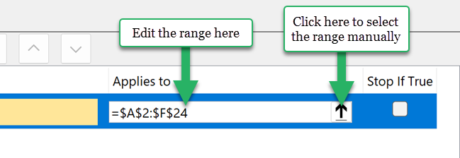 Conditional formatting edit selected range