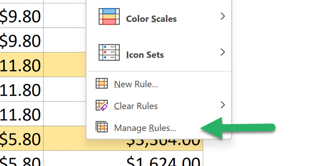 Click manage rules to start to clear rules