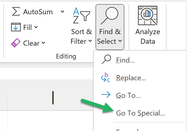 Click Go To Special to select all the blank cells in the data