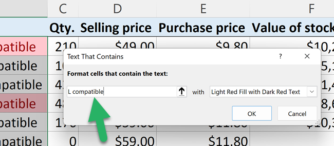 Conditional formatting in Excel - Write text for criteria