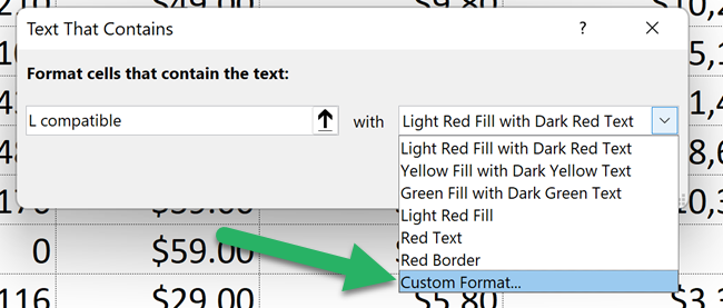 Conditional formatting in Excel - Custom formatting style