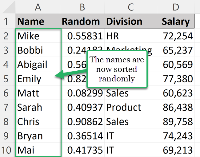 Random sort order in Excel