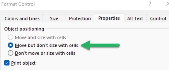 Checkbox in Excel - Format Control Dialog Box Properties tab