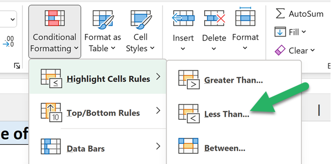 Click Conditional formatting in Excel - highlight cells rules