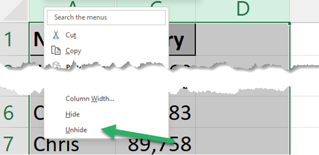 Unhide columns