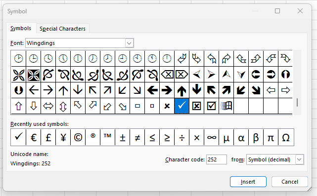 Wingdings Checkmark