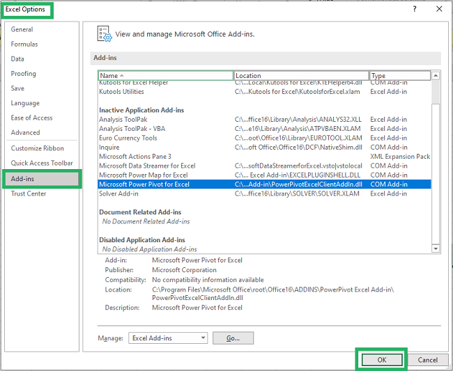 01 adding power pivot Adding Power Pivot to Excel
