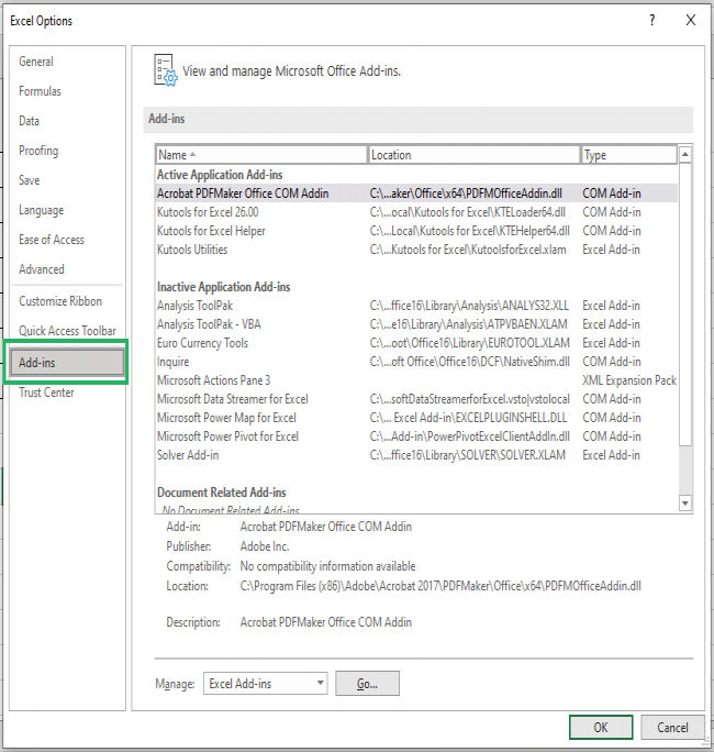 02 options addins Excel Options