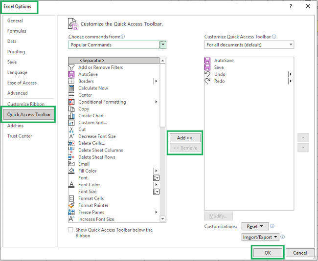 05 options quick access toolbar Add Quick Access Toolbar