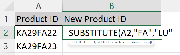 Excel replace text - old text and new text