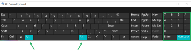 Alt on the on-screen keyboard will remain highlighted if the Alt lock is enabled