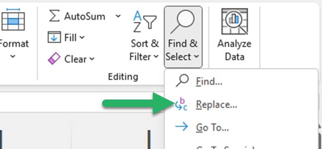 Find and Select Excel feature