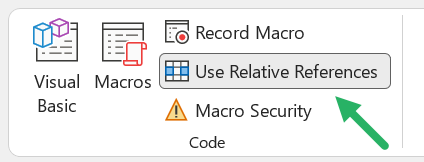 Use Relative References should be ON when recording macros that will be ran on different cells