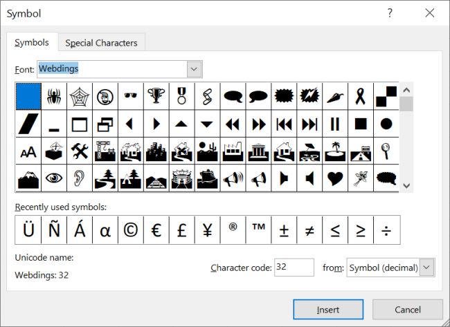 Fonts like Webdings allow you to insert symbols that are very creative and unique