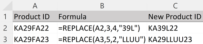 Formula example Different length in number of characters and new text