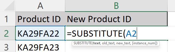 Excel substitute function to replace text - text argument