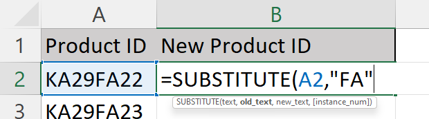 Excel substitute function - old text argument