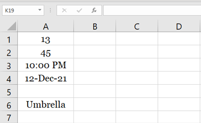 Data in Excel