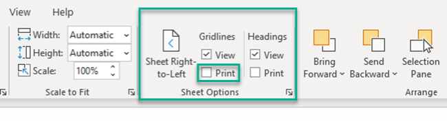 Checking the Print checkbox in Sheet options group. 