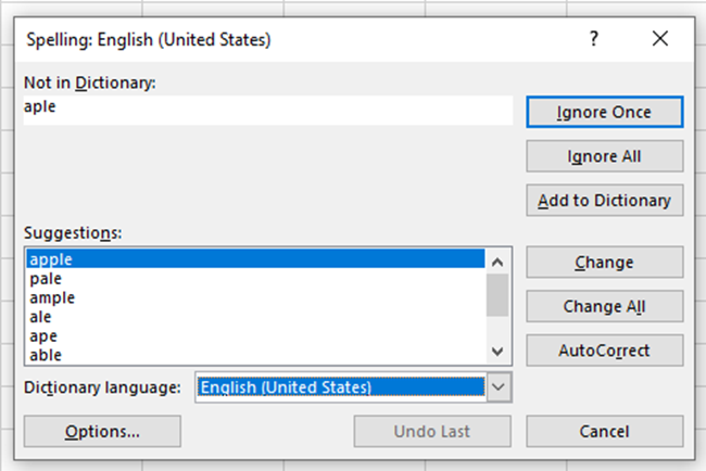 Check spelling in Excel