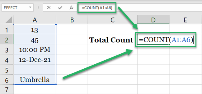 Writing COUNT formula in Excel