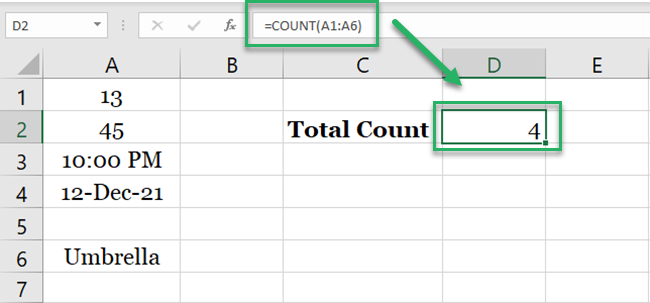 Excel counts the number of cells that contain specific values