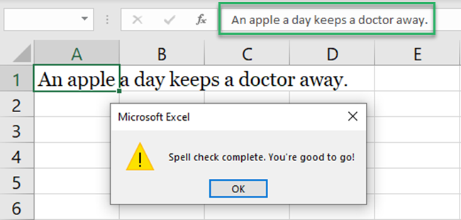 Excel corrects the misspelled words in the selected cell