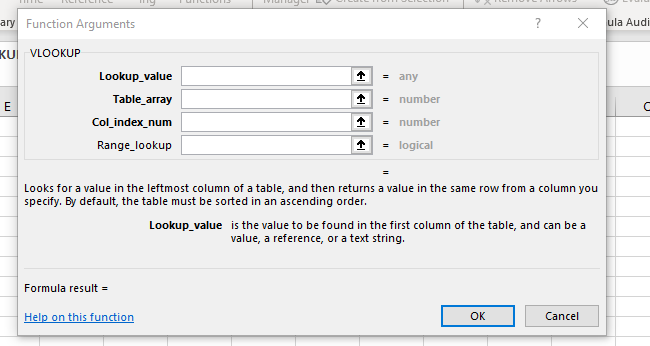 VLOOKUP arguments. 