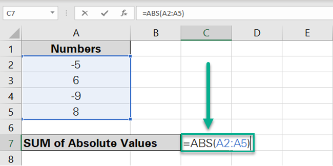 Sum absolute values using sum array formula