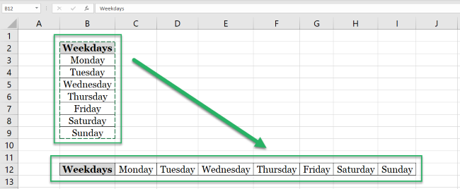 convert rows to columns in excel