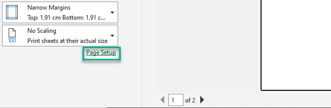 Opening the page setup dialog box to add gridlines. 