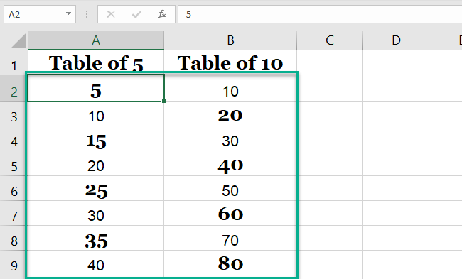 Non adjacent cells have been formatted. 
