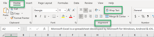 Wrap text button on Ribbon