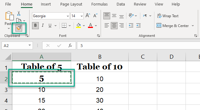Selecting the cell and activating the format painter. 