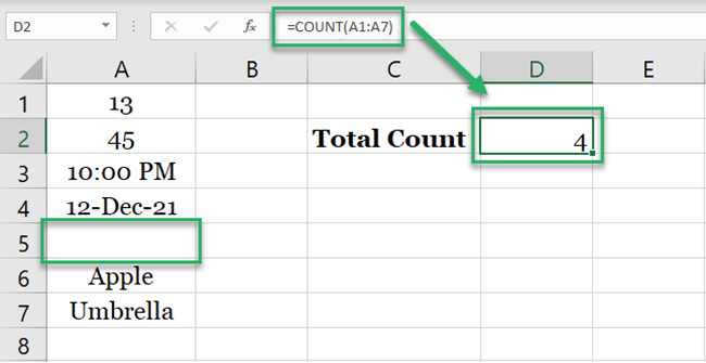 COUNT function ignore blank cells