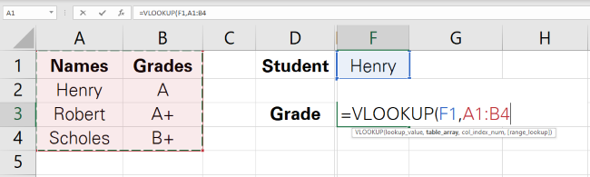 Referring to the table array